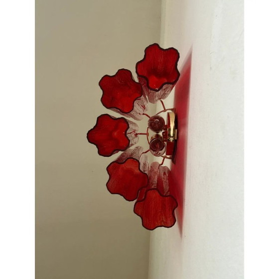 Image 1 of Set di due applique da parete in vetro di Murano rosso "Tronchi" in stile Venini