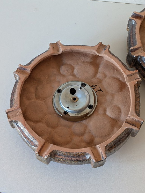 Image 1 of Rare Trio of 1970s Fat Lava Ceramic Wall Sconces - Hustadt Leuchten Style - Space Age Pop Art Sconces - Red, Orange & Earth