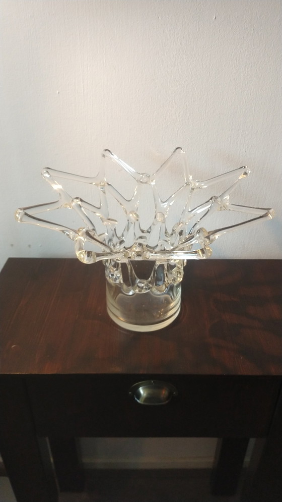 Image 1 of Vintage Glaskunst Mondgeblazen Vaas Lattice