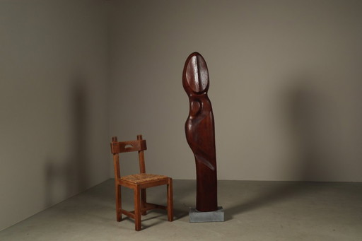 Monumental Afzelia wood sculpture by Begga d'Haese, Belgium, c. 1985