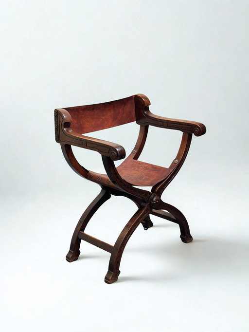 Antica sedia da trono francese Savonarola