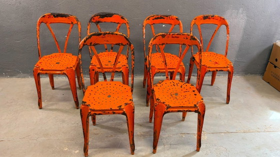 Image 1 of Set aus 6 industriellen Esszimmerstühlen aus Metall von Joseph Mathieu, lackierter Stahl, 1920er Jahre, Frankreich