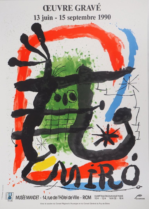 Joan Miró: Surrealist Green Figure, Signed Lithograph – lithos zeefdrukken, Paper