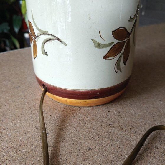 Image 1 of Large 1970s Hand-Painted Ceramic Table Lamp Ø40 cm – Floral Pottery Lamp