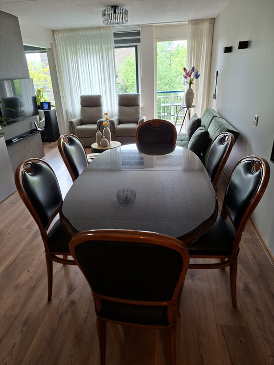 Image 1 of Eetkamerset-Oud Italiaanse eetkamer set (tafel/6 stoelen/marmer topper
