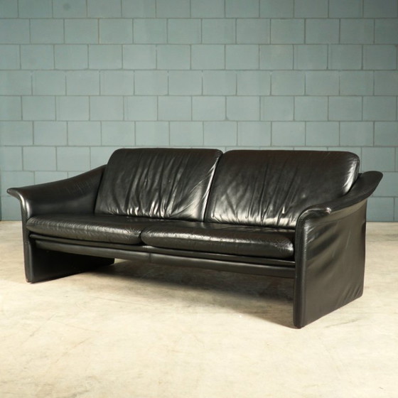 Image 1 of Vintage black leather sofa – 1970s