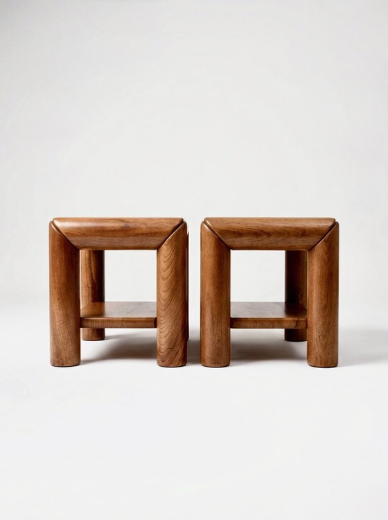 Coppia di comodini Atelier Chauvin in olmo massello - 1970 – Tavolini da caffè, Wood (photo 5 of 5)