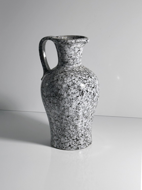 Image 1 of Vintage Scheurich Vase à anse 499-28 Postmoderne Moucheté Memphis Milano Style Gris Vase de fleurs Céramique