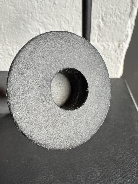 Image 1 of Black Memphis-style candlesticks from the 1980s