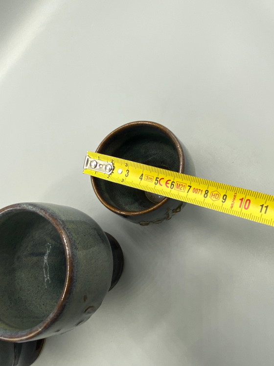3 geëmailleerde aardewerken koffie-, zout- en pepervaatjes – handgemaakt aardewerk – Servies (photo 9 of 10)