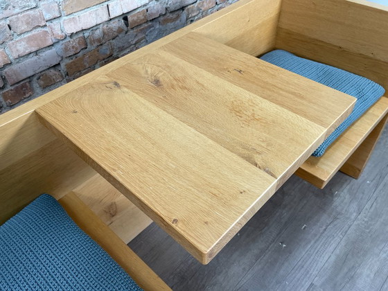 Massive Eiche Tête-à-Tête Design Bank, Holz, Bänke, Stoff, Braun, Modern (Foto 6 von 9)