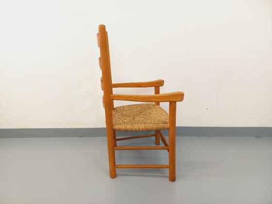 Image 1 of Vintage fauteuil van beukenhout en stro uit de jaren 50.