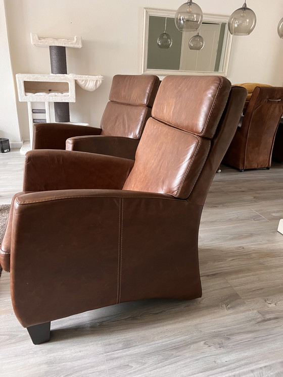 Image 1 of Two brown leather armchairs for sale