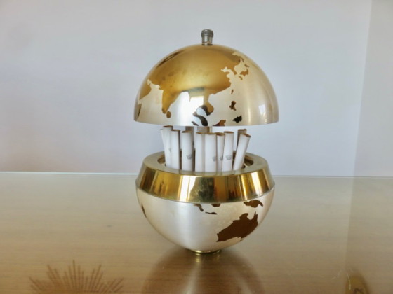 Image 1 of Large globe, brass cigarette dispenser, 1960s-70s