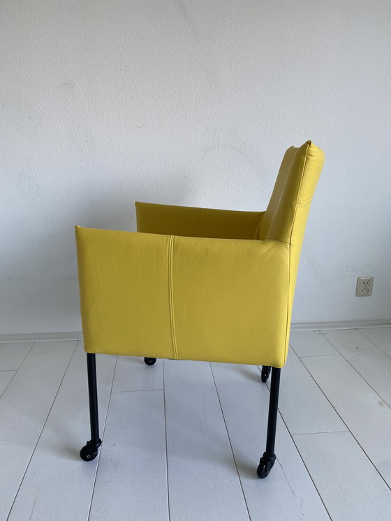 Image 1 of Luxurious yellow leather dining chairs with wheels
