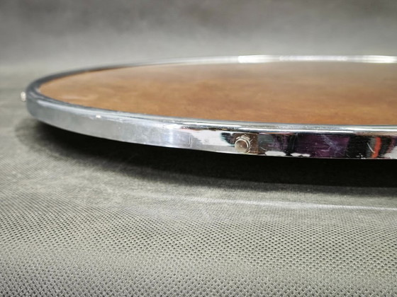 Image 1 of Czech Art Deco Rotating Chrome Serving Tray, 1940s