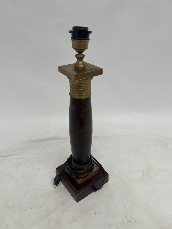 Vintage Napoleonic Column Table Lamp – Wood, Brass (photo 3 of 5)