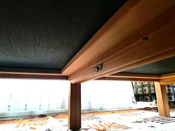 Divano a tre posti Getama in pelle blu scuro e legno di quercia, Hans Wegener GE 280 for GETAMA 1980 (foto 9 di 10)
