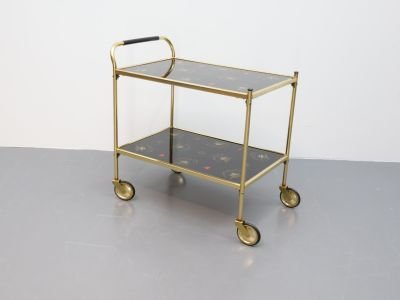 Vintage Bar cart / brass glass / gold black / wheels (photo 5 of 5)