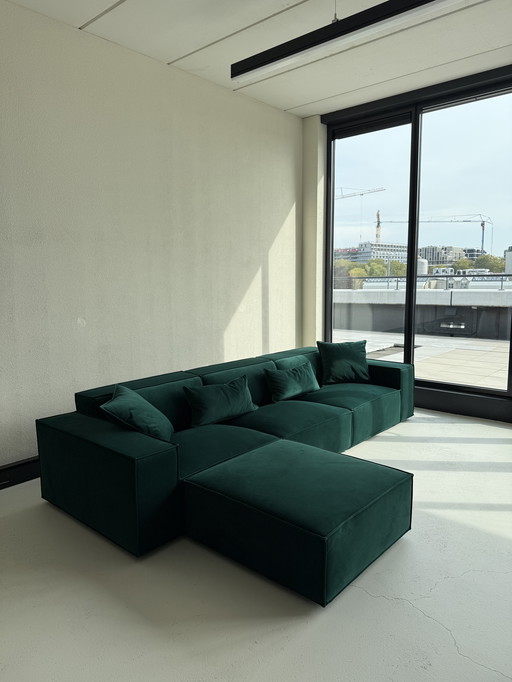 Japandi corner sofa dark green velvet