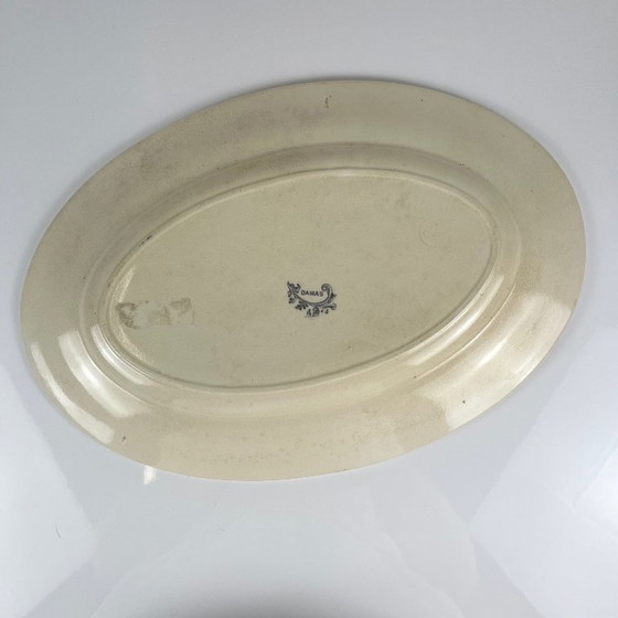 Image 1 of Grand plat ovale terre de fer, modele "Damas" par Sarreguemines, fin XIXe, gris-noir