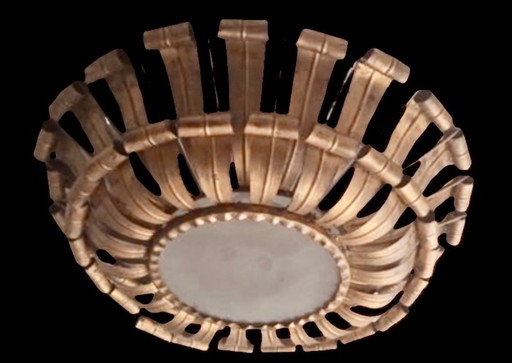 Brutalist Ceiling Light Metal Glass 70 cm, 1960s