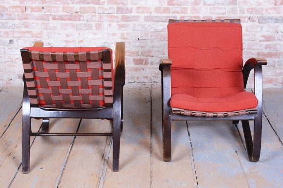 Paire de Fauteuils Art Déco restaurés, conçus par Jan Vaněk, chêne, tchèque, années 1940 – Textile, Wood (photo 7 of 18)