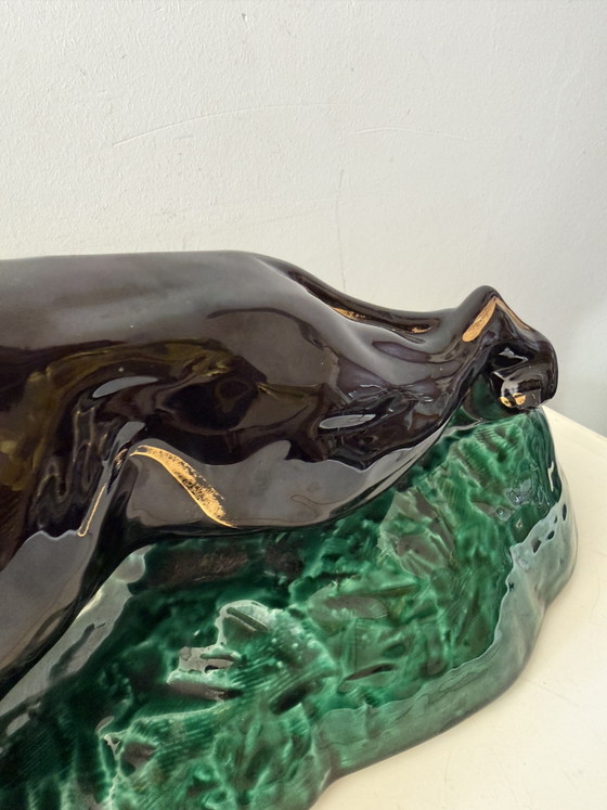 Mid Century Keramieken Beeld Luipaard – Decoratieve objecten, Ceramic (photo 2 of 6)