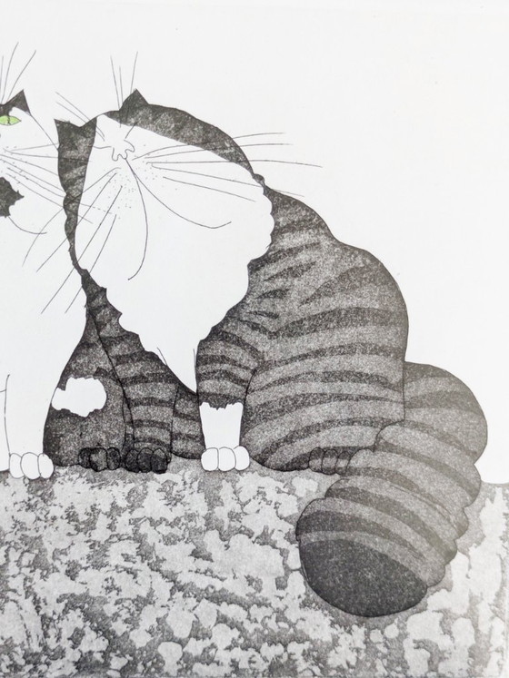 Eva Ziolkowski Signed Cats Etching Numbered 79/100 "Zweisamkeit" Framed Original Wall Art (photo 7 of 18)
