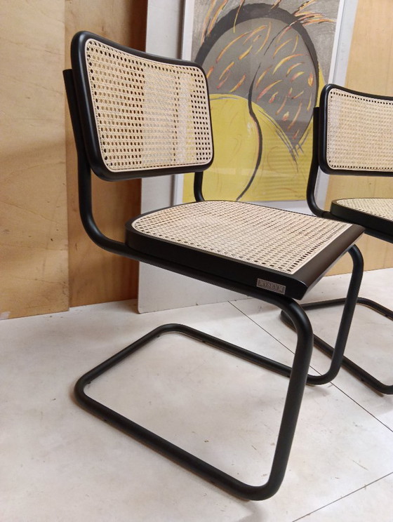 Image 1 of ALIVARMVSEVM 104. SET of 2 CESCA B32 Chairs (NEW) in Black Frame Limited Edition 