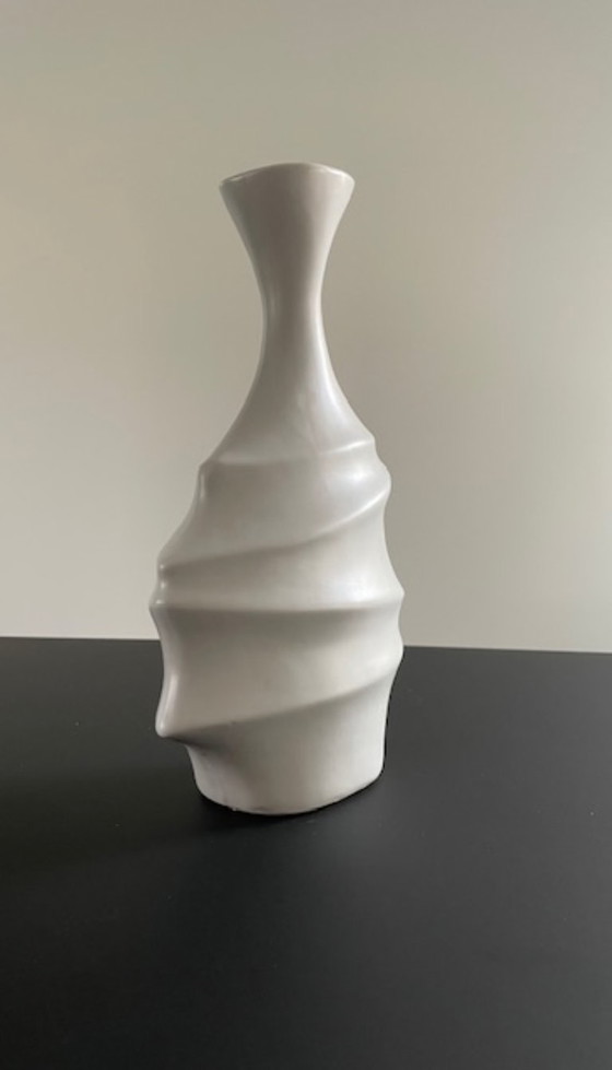 Image 1 of Sculptural amphora-shaped vase in matt-glazed ceramic