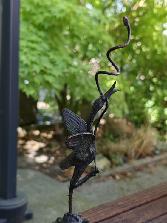 Image 1 of Grue en bronze chinoise du XIXe siècle avec serpent sur tortue