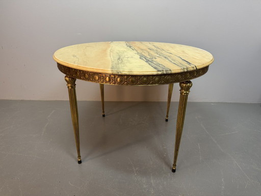 Mid-Century Stylish Marble Centre Table with Beautifully Decorated Brass Frame and Legs Attributed to Maison Jansen. France,1950