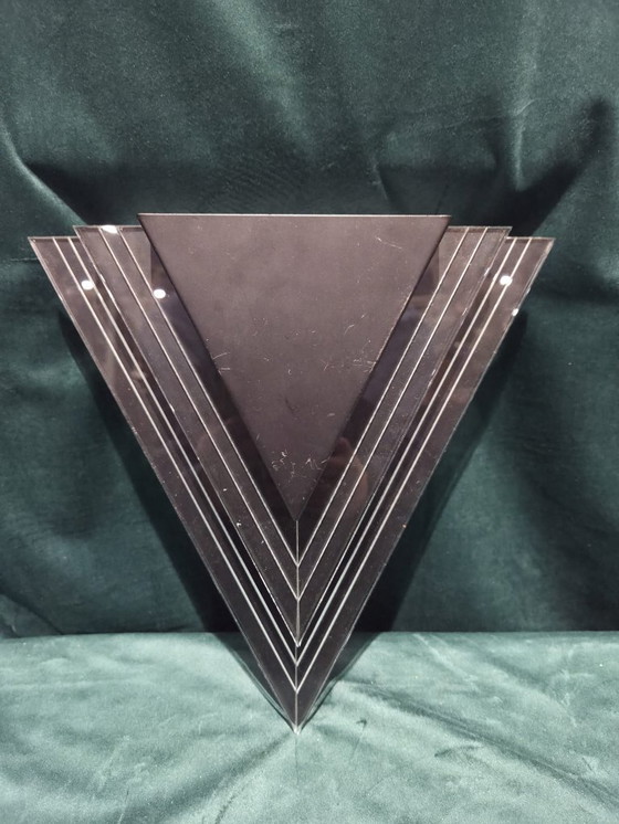 Image 1 of Set of 2 vintage triangular wall lamps – black/smoked glass – Herda design