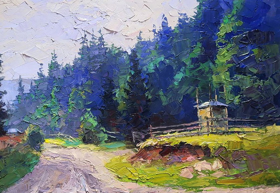 Image 1 of Original Oil Painting Natural Summer Forest Mountains After the Rain