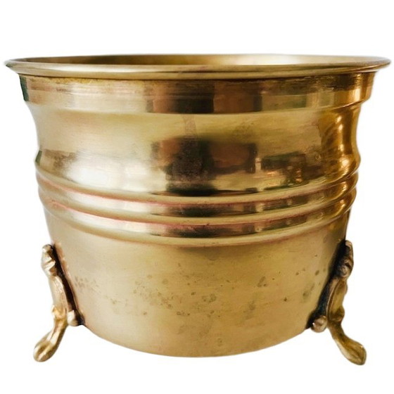 Image 1 of Set vintage di vasi da fiori in ottone e oro con zampe di leone, anni '50