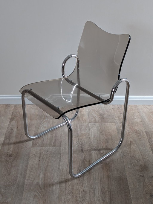 Vintage Mid-Century Modern Chrome & Smoked Acrylic Cantilever Chair