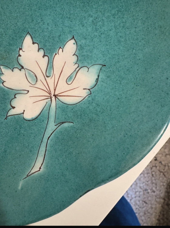 Mid-Century Decorative Plate in Turquoise Ceramic, 1950s-60s – Table accessories (photo 4 of 5)