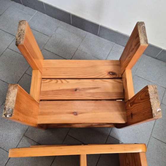 Image 1 of SET OF 4 VINTAGE 1970S PINE SIDE TABLES/BEDSIDE TABLES/LUGGAGE RACK/STOOFS