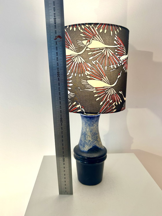 Image 1 of Atmospheric table lamp with crane motif shade made from Scheurich vase