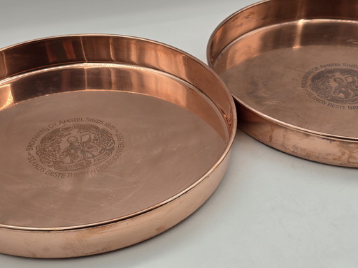 2 X Vintage Amstel Beer Red Copper Serving Trays