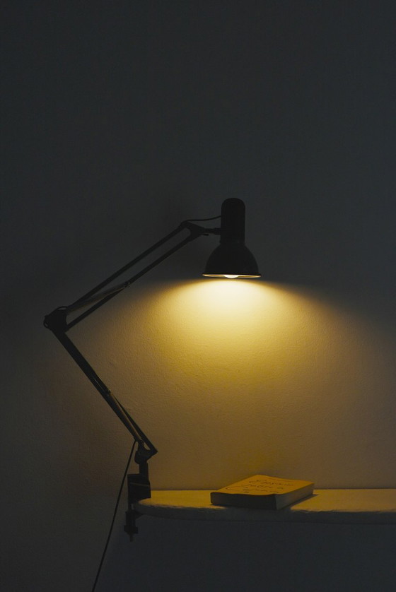 Image 1 of  Fase Architect Desk Lamp 1980s Spanish Adjustable Swing Arm Green Lamp Vintage Clamp Task Light Mid Century Industrial Lighting