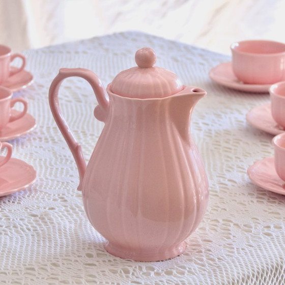 Image 1 of Antique pink coffee service signed Salins-les-Bains