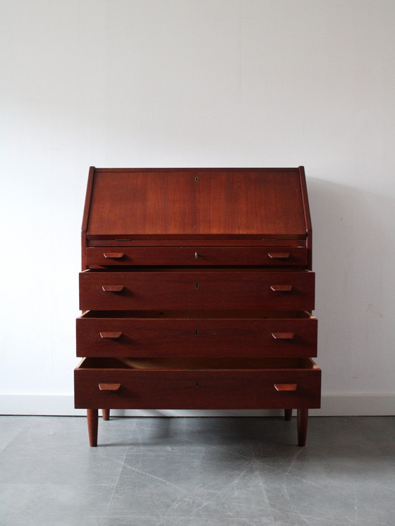 Vintage Deense secretaire in teak – Bureau, Wood (photo 3 of 13)