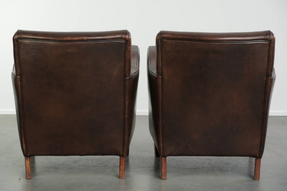 2x Poltrona Vintage Robusta in Pelle di Pecora in un Bel Colore Scuro con un Bel Design Inglese – Poltrone (photo 3 of 13)