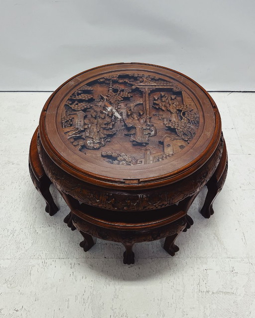 Chinese coffee table with matching stools
