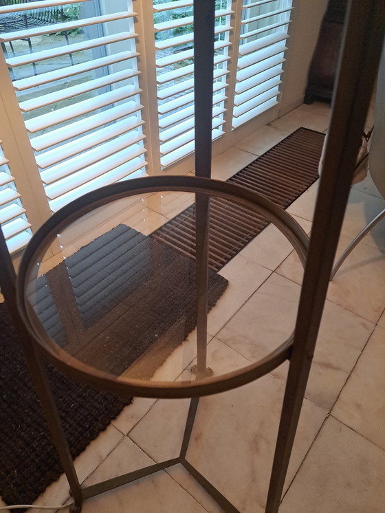 Image 1 of Standing dimmable floor lamp with velvet black and gold shade