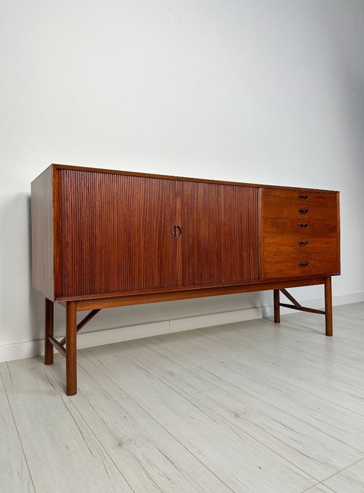 1958 Danish Teak Sideboard Model 309 by Peter Hvidt & Orla Mølgaard-Nielsen for Søborg Møbelfabrik – Mid-Century Tambour Credenz