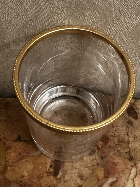 Image 1 of Cristal tallado con borde de bronce dorado - Década de 1950-1960