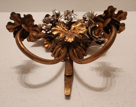 Applique murale florentine en forme de bougie, forgée à la main en Italie par S. Salvadori, plaquée argent (photo 9 of 15)